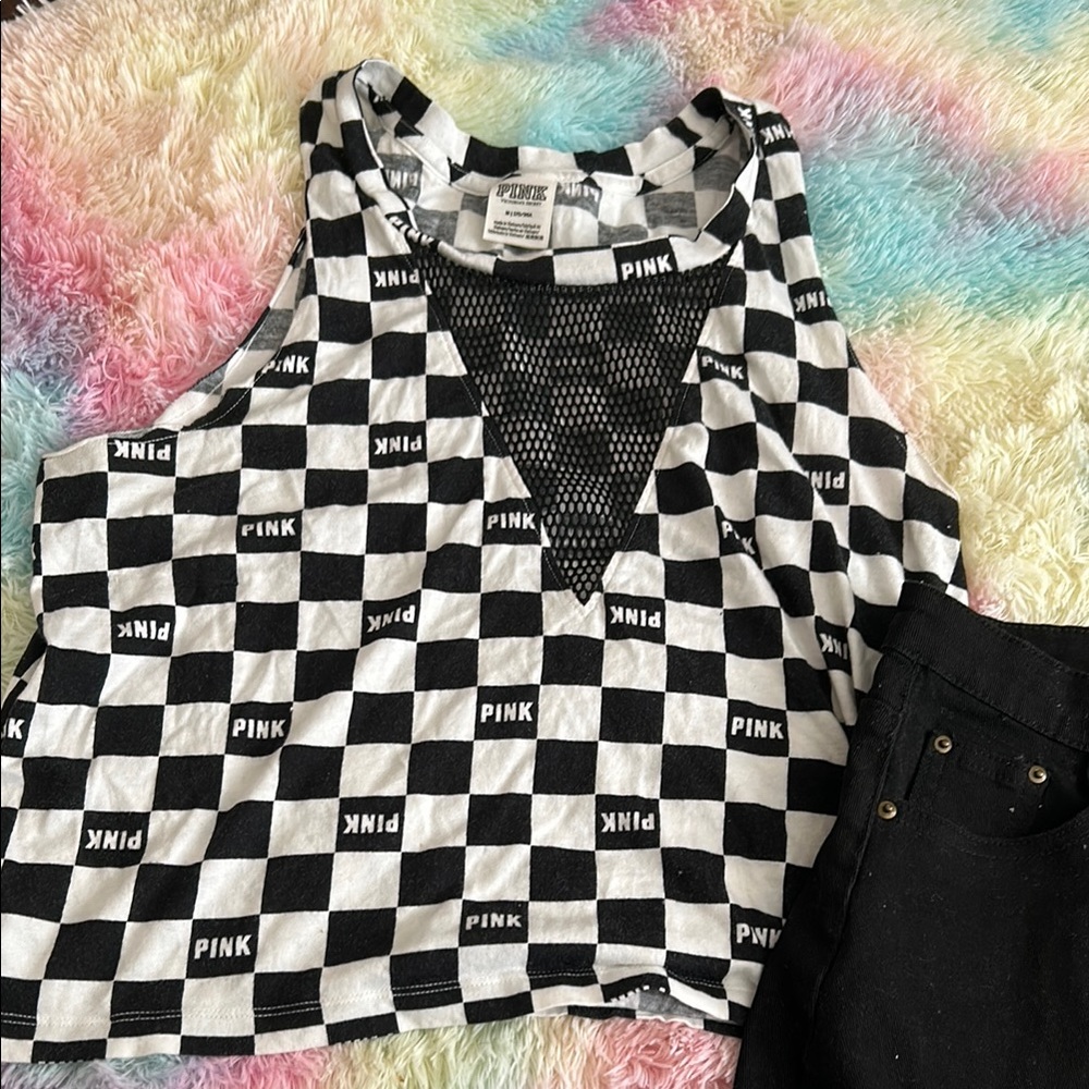 PINK Victoria's Secret Black and White Checkered Women's Top & Black Skirt